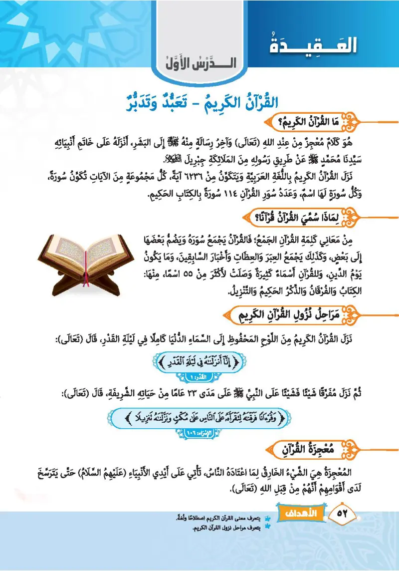 الدرس الأول: القرآن الكريم تعبد وتدبر
