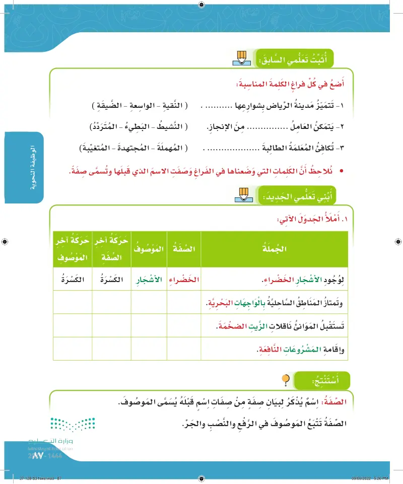 الوظيفة النحوية الدرس الثالث: الصفة