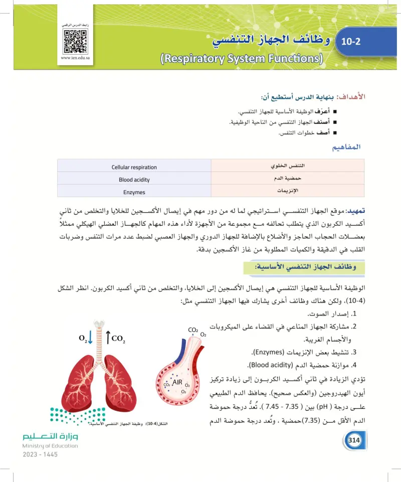 10-2 وظائف الجهاز التنفسي