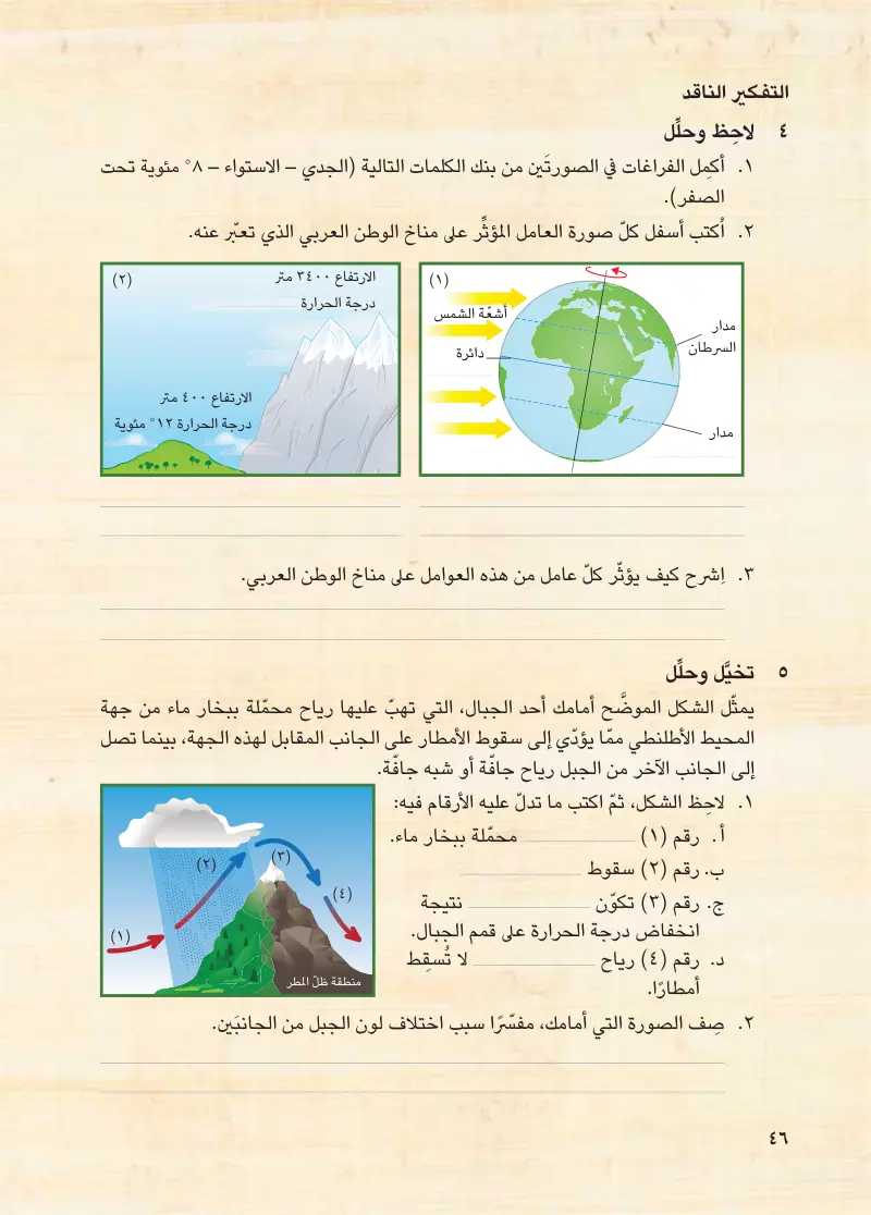 الدرس الثاني: العوامل المؤثرة في مناخ وطننا العربي