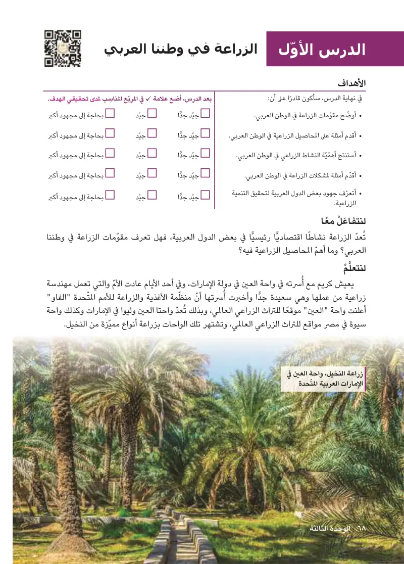 الدرس الأول: الزراعة في وطننا العربي