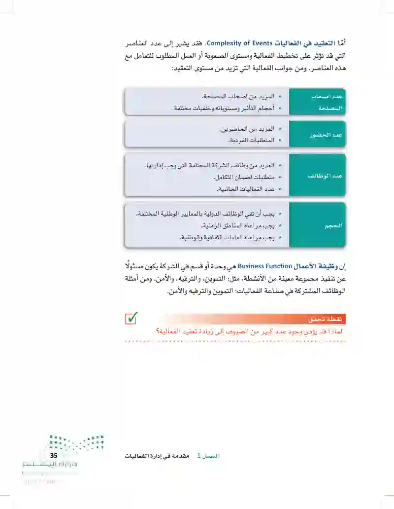 2.1 التعامل مع التعقيد وعدم اليقين في الفعاليات