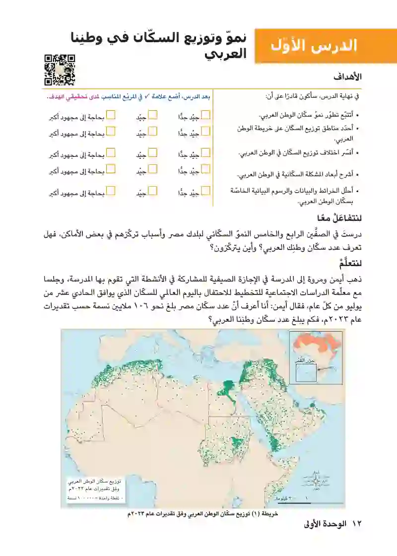 الدرس الأول: نمو وتوزيع السكان في وطننا العربي