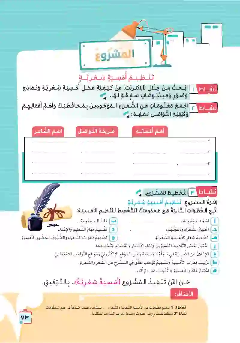 المشروع الأول: تنظيم أمسية شعرية