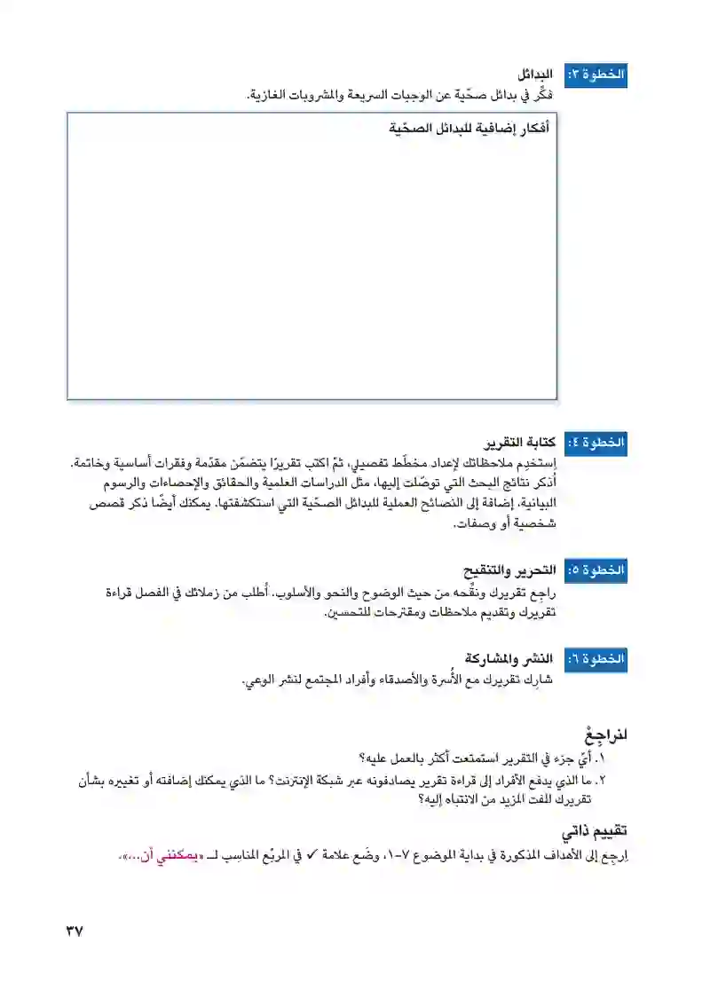 الموضوع ۷-۱: البدائل الصحية للوجبات السريعة