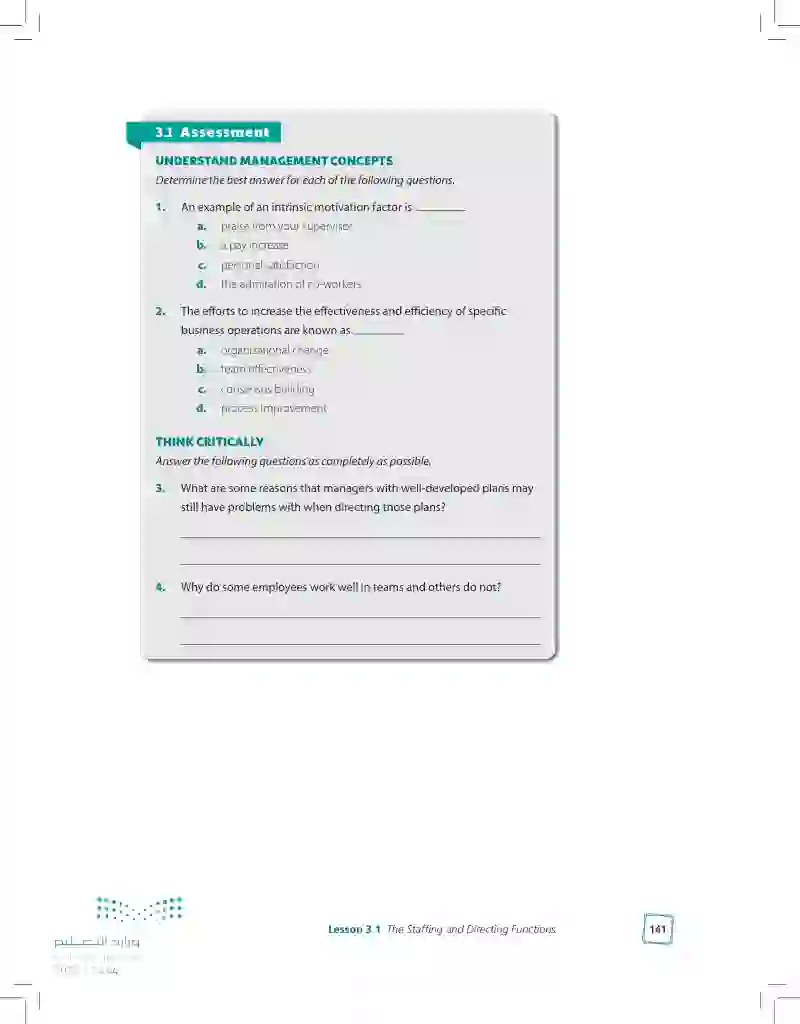 3.1 The Staffing and Directing Functions