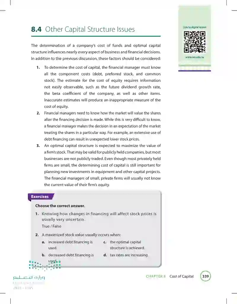 8.4 Other Capital Structure Issues