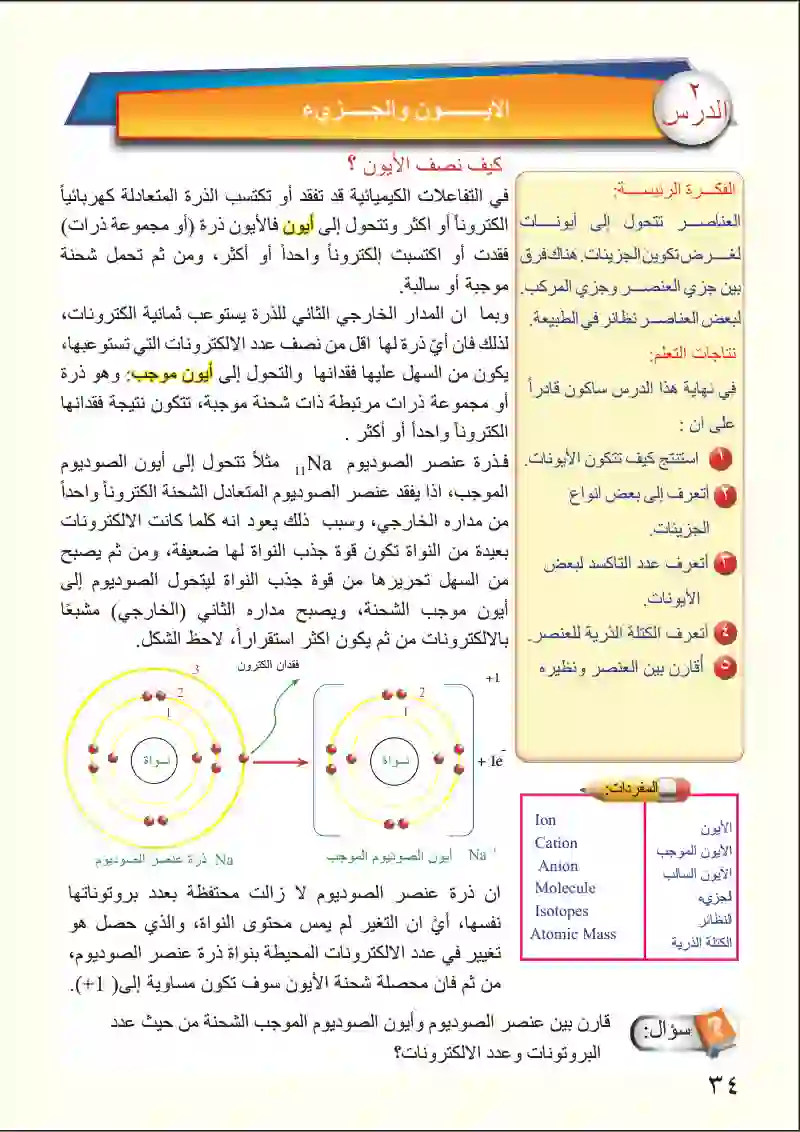 الدرس الثاني: الأيون والجزئ