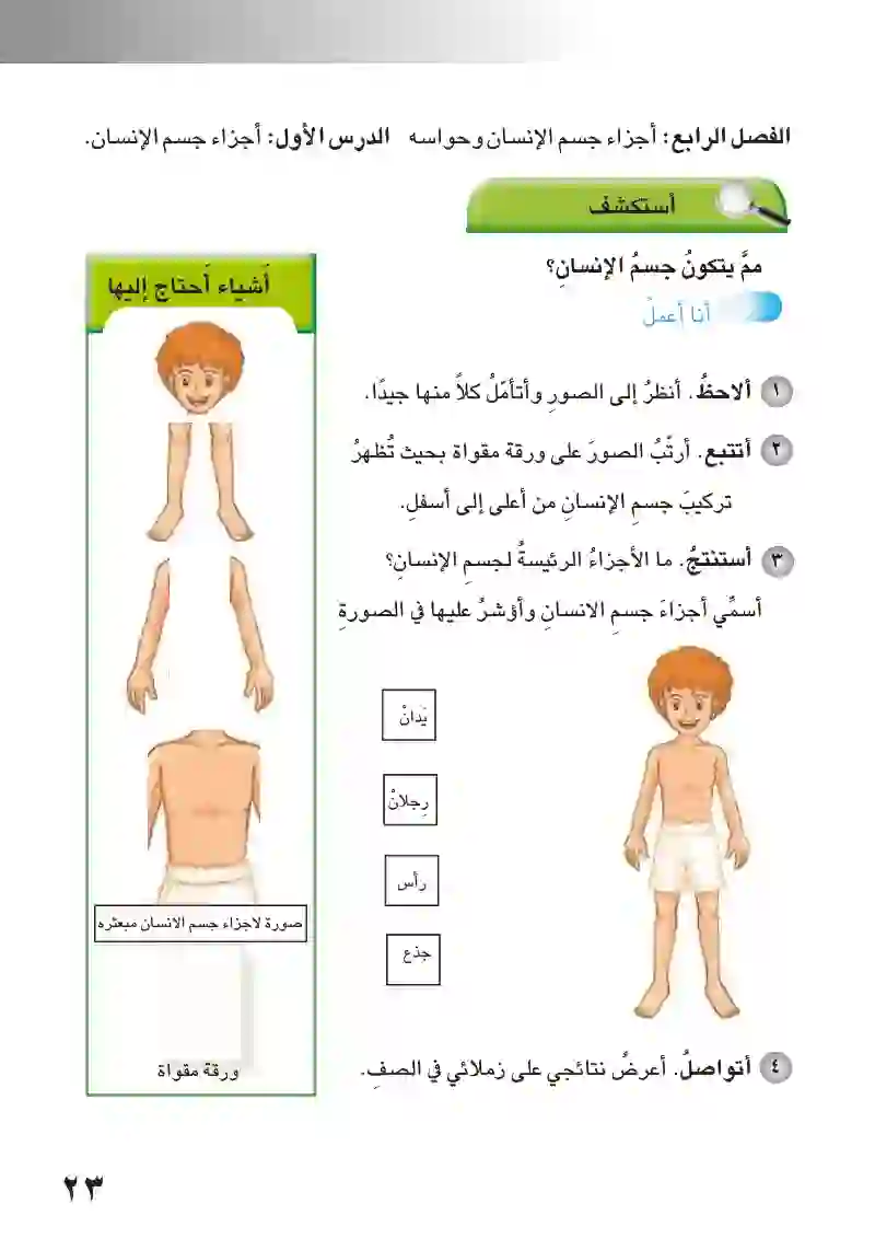 الدرس الأول: أجزاء جسم الإنسان