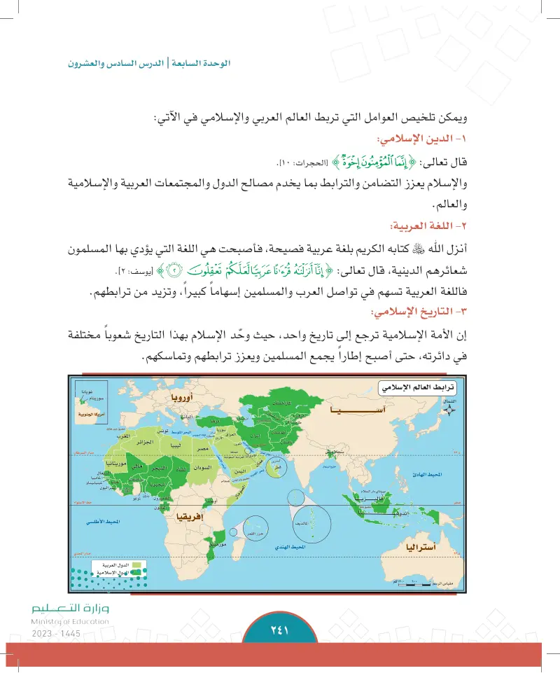 الدرس السادس والعشرون: الخصائص البشرية للعالم العربي والإسلامي