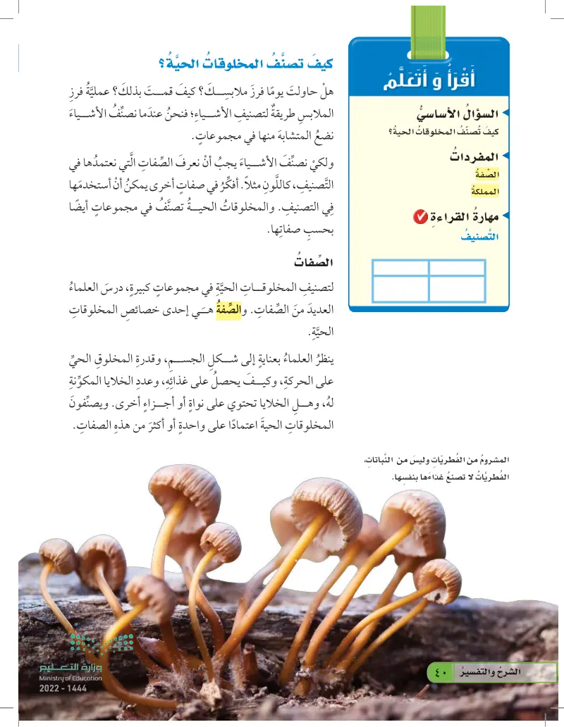 تصنيف المخلوقات الحية - العلوم 1 - رابع ابتدائي - المنهج السعودي