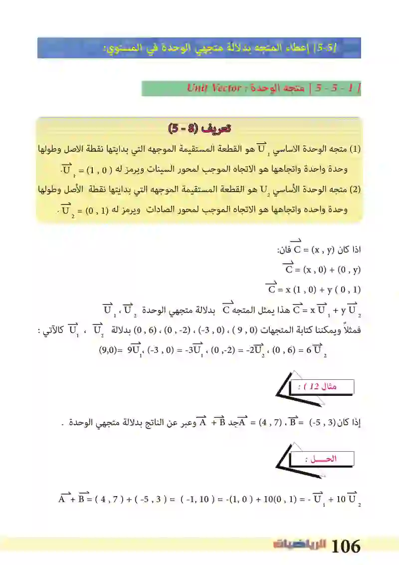 5-5: إعطاء المتجه بدلالة متجهي الوحدة في المستوى