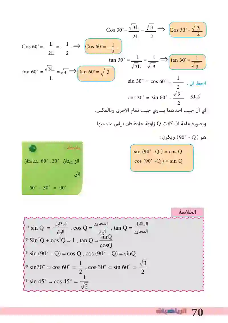 4-5: النسبة المثلثية لزاوية خاصة