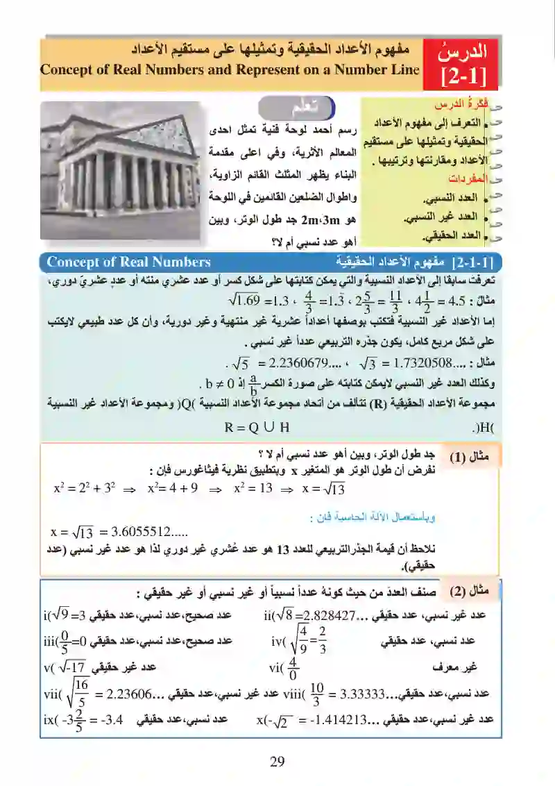 الدرس1-2: مفهوم الأعداد الحقيقية وتمثيلها على مستقيم الأعداد