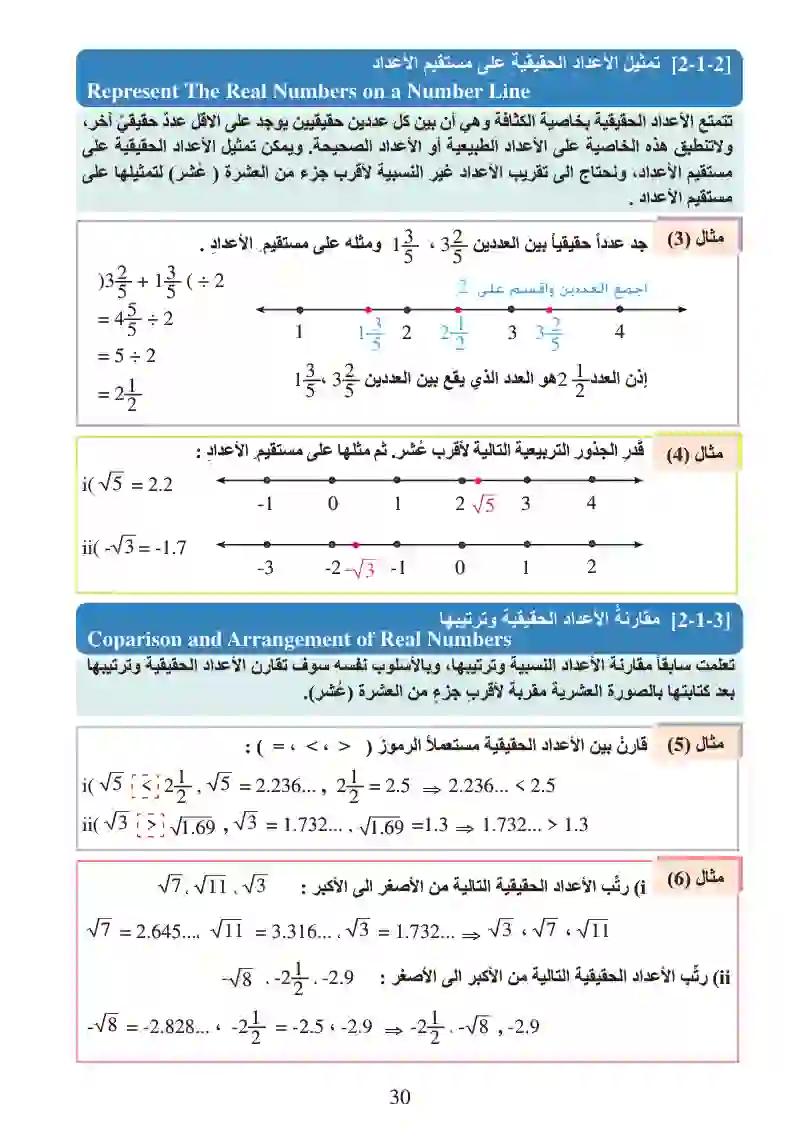 الدرس1-2: مفهوم الأعداد الحقيقية وتمثيلها على مستقيم الأعداد