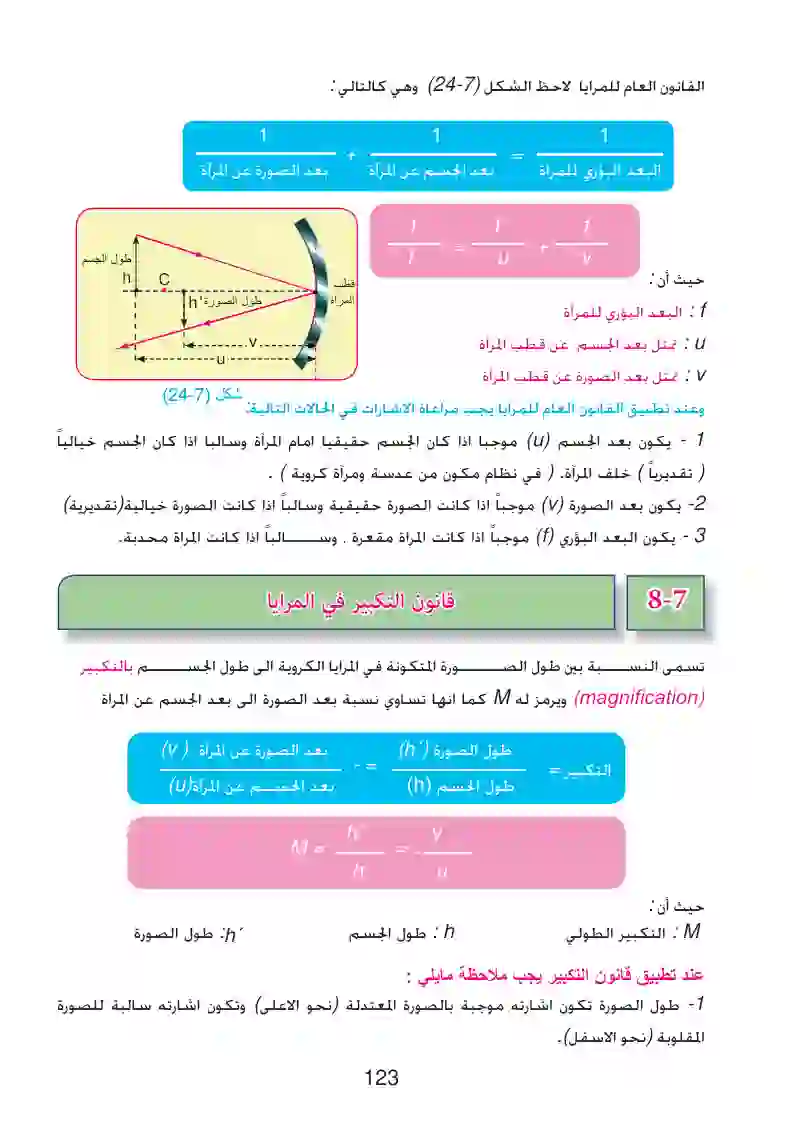 7-7: المعادلة العامة للمرايا الكروية