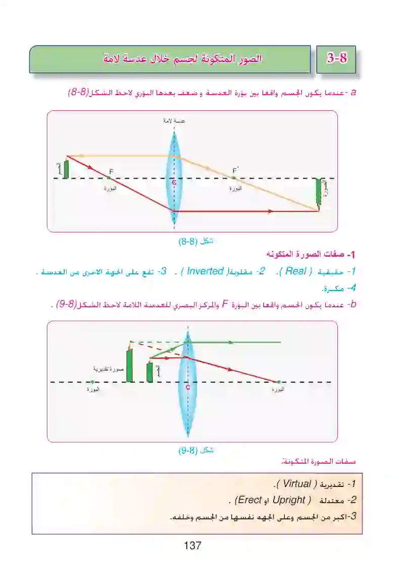 8-3: الصور المتكونة لجسم خلال عدسة لامة