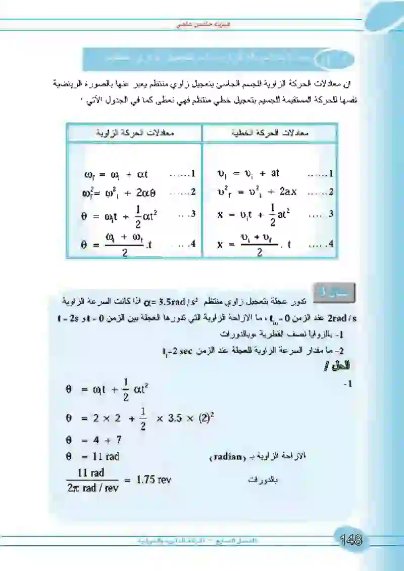 7-11 معادلات الحركة الزاوية ذات التعجيل الزاوي المنتظم