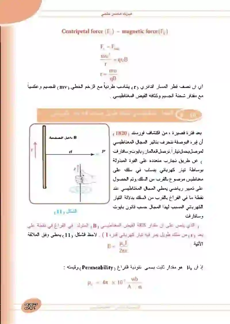 10-8 المجال المغناطيسي لسلك طويل ينساب فيه تيار كهربائي