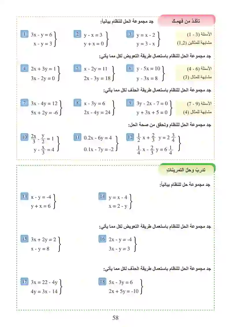 الدرس1-3: حل نظام من معادلتين خطيتين بمتغيرين
