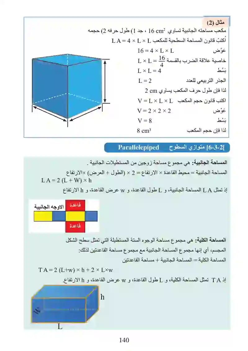 الدرس3-6: المساحة الجانبية والمساحة الكلية للأشكال المجسمة (المكعب-متوازي السطوح المستطيلة)