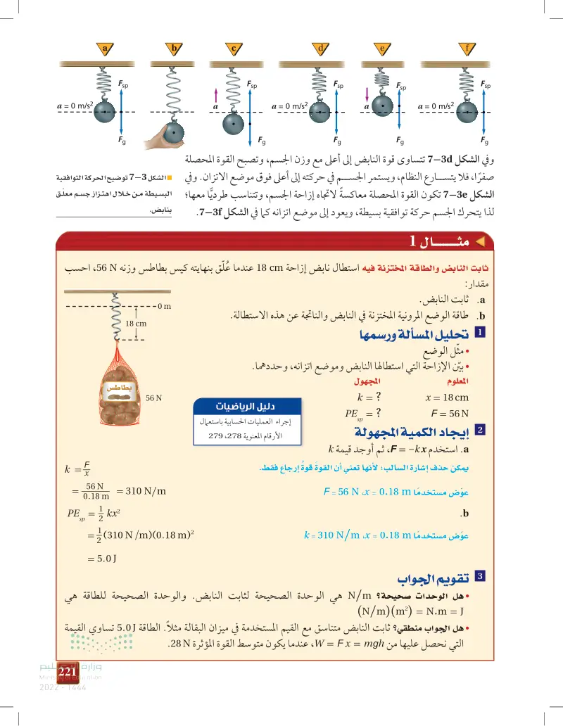 استطال نابض إزاحة 18cm احسب مقدار ثابت النابض (إيناس الغروز) - الحركة ...