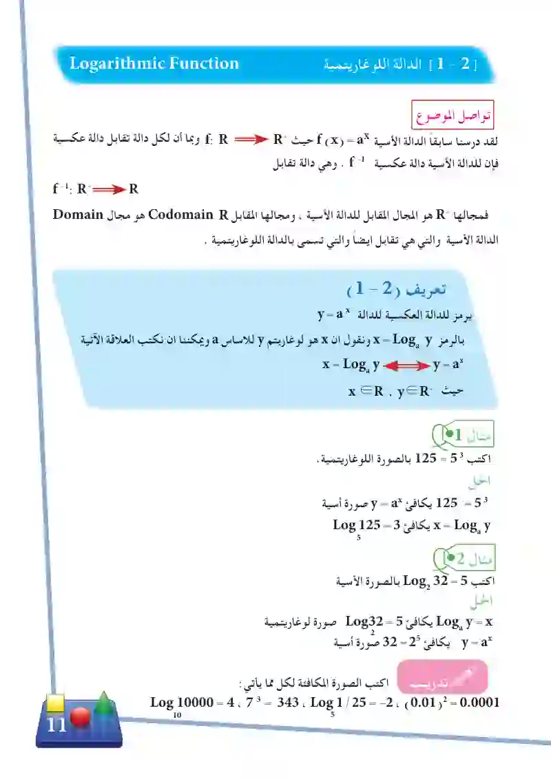 1-2 الدالة اللوغاريتمية