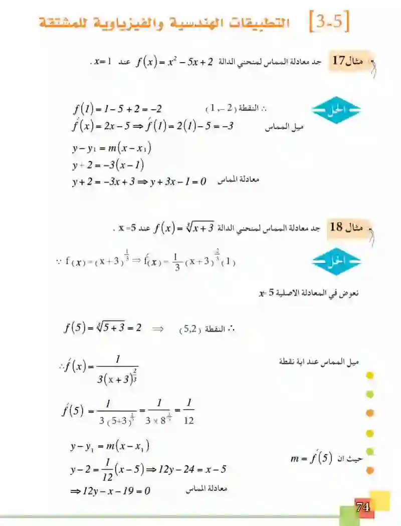 3-5 التطبيقات الهندسية والفيزياوية للمشتقة