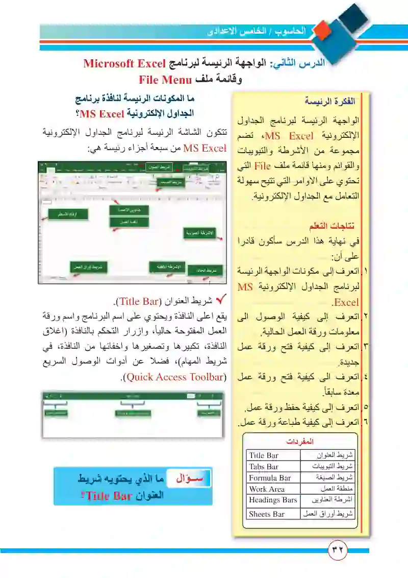 الدرس الثاني: الواجهة الرئيسية لبرنامج أكسل وقائمة ملف file menu