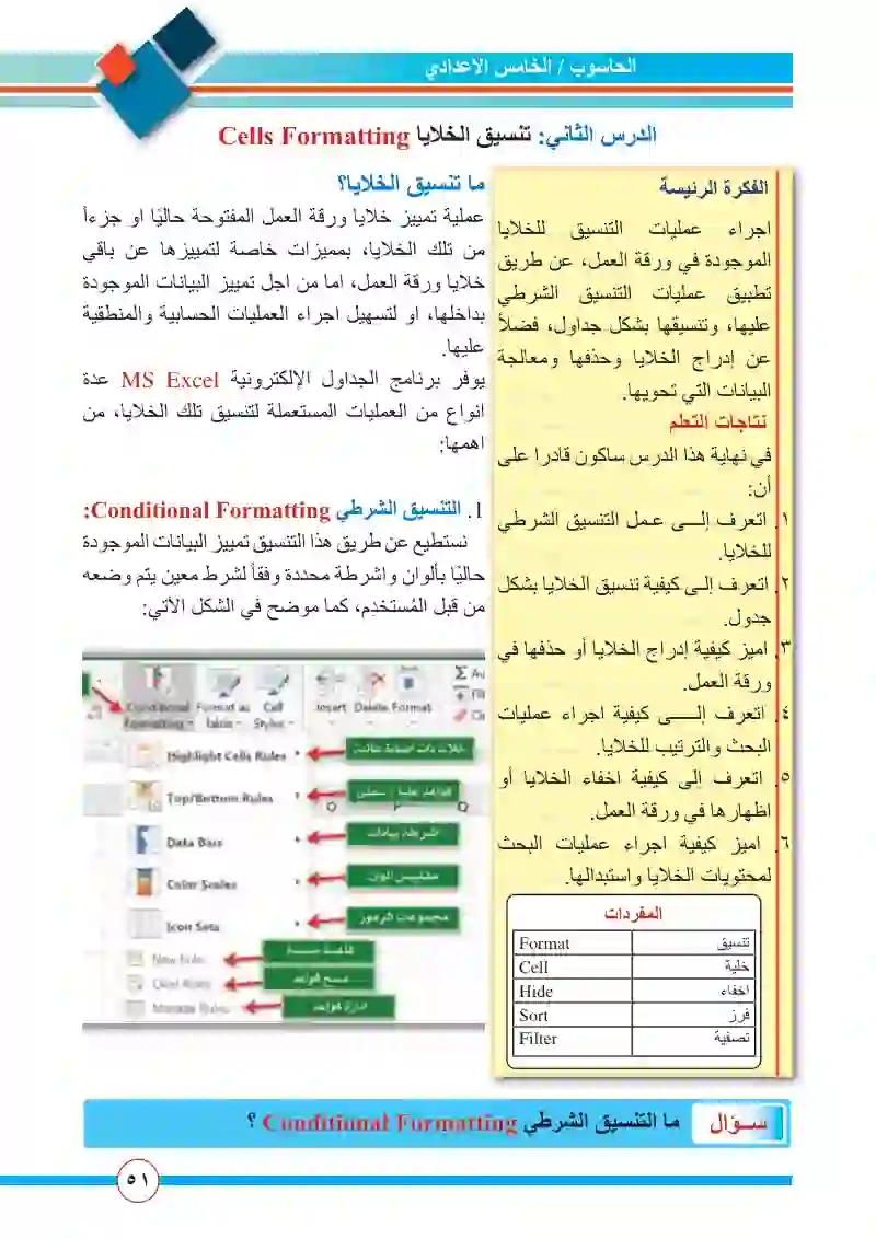 الدرس الثاني: تنسيق الخلايا
