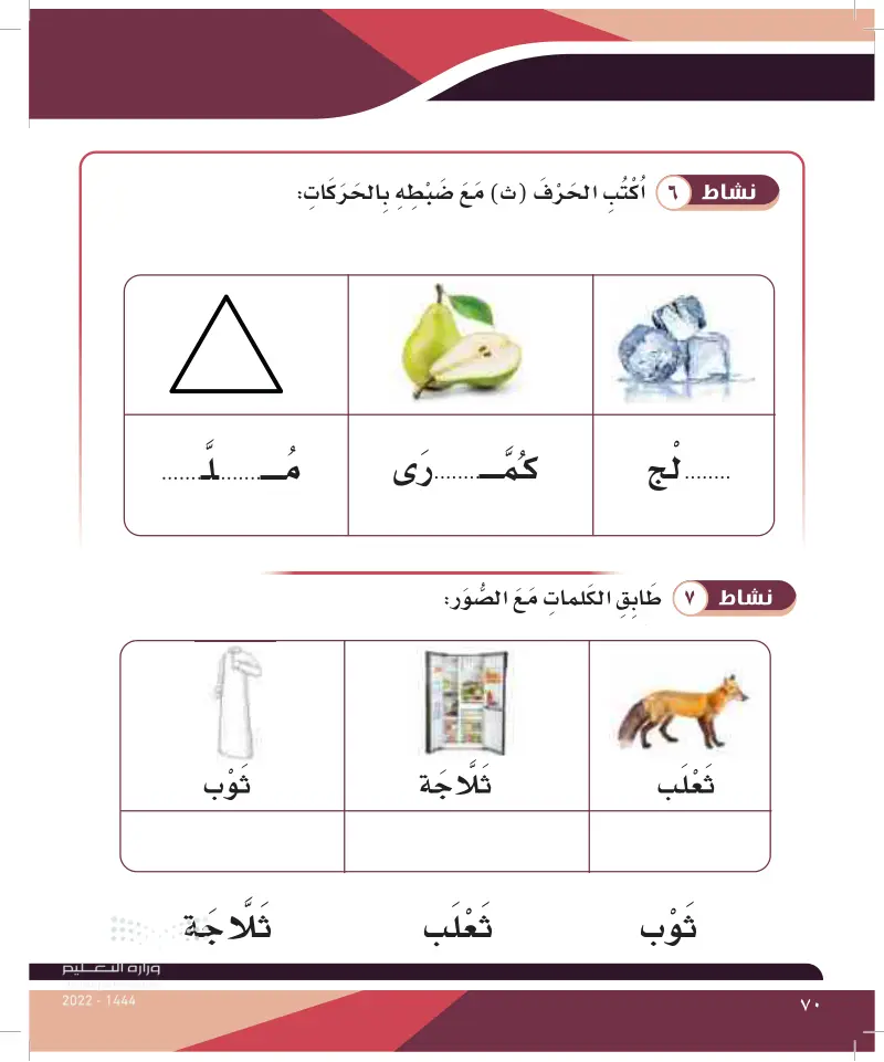 اكتب الحرف (ث) مع ضبطه بالحركات (عين2022) - حرف ث - التربية الفكرية ...
