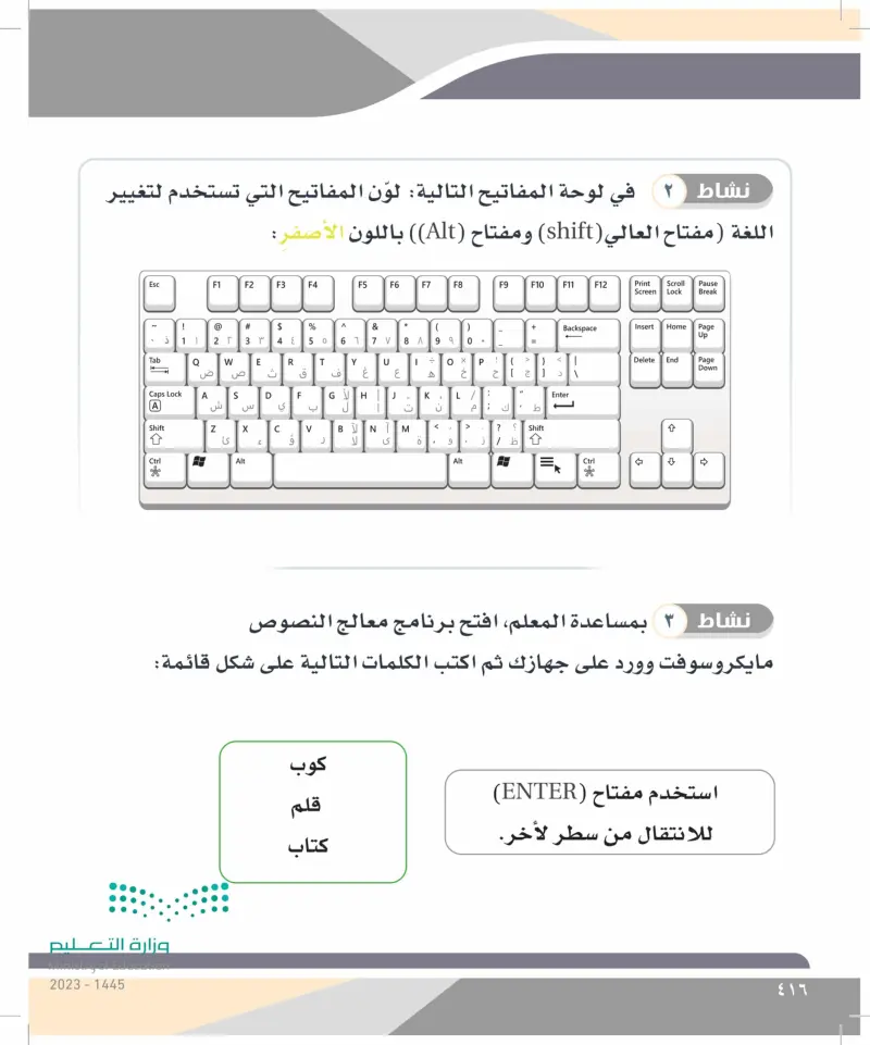الدرس الثالث عشر: لوحة المفاتيح استخدام مفتاحي الإدخال والعالي (SHIFT-ENTER)