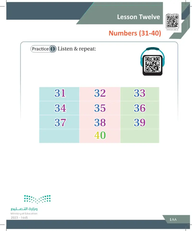 Lesson twelve: Numbers(31-40)