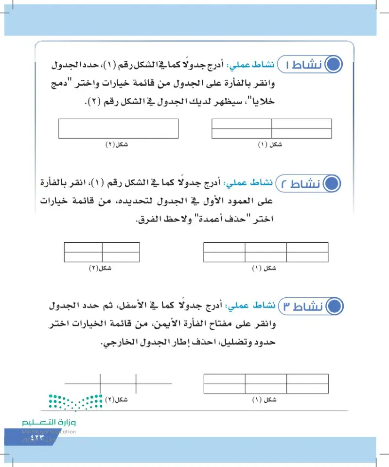 الدرس العاشر: برنامج معالج النصوص Word (تنسيق جدول / تحديد صف/ عمود)