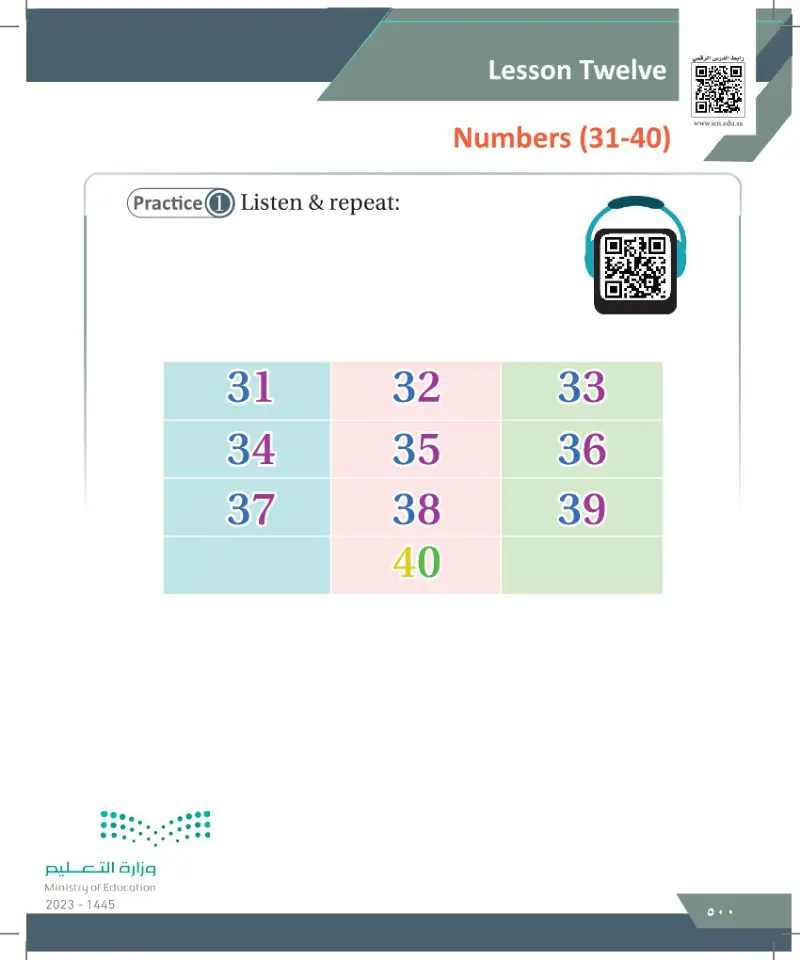 Lesson twelve: Numbers (31-40)
