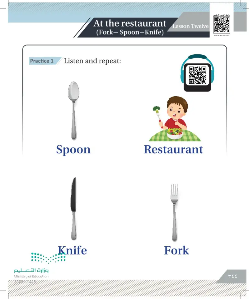 Lesson Twelve: At the restaurant (Fork- Spoon-Knife)