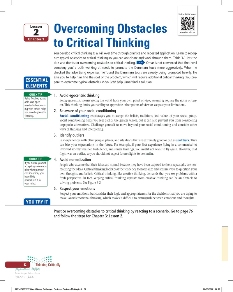 2: Overcoming Obstacles  to Critical Thinking