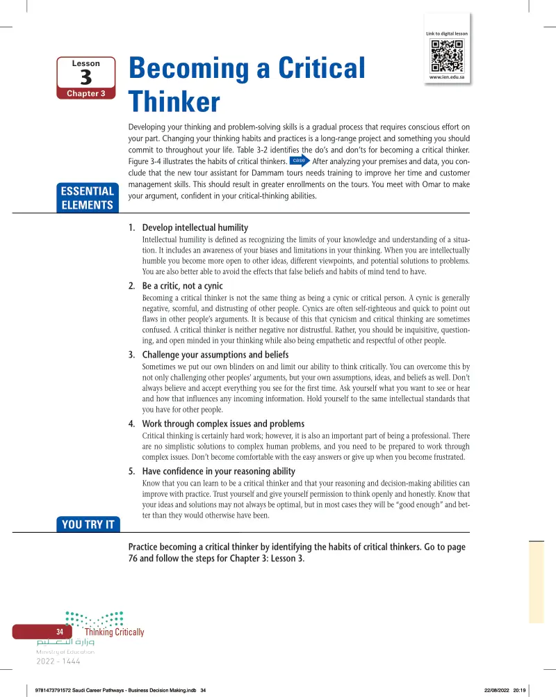 3: Becoming a Critical  Thinker