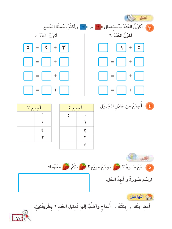 الدرس الثالث: تكوين الأعداد والجمع حتى 6