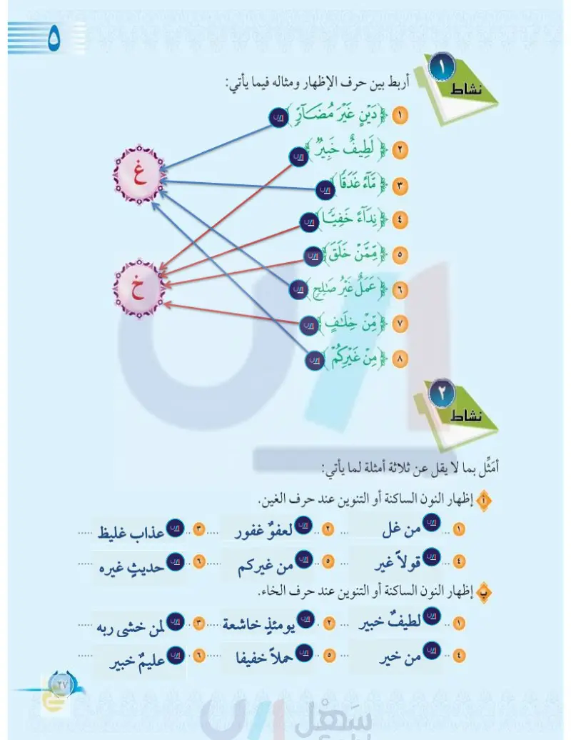 حروف الإظهار غ خ - التجويد - خامس ابتدائي - المنهج السعودي