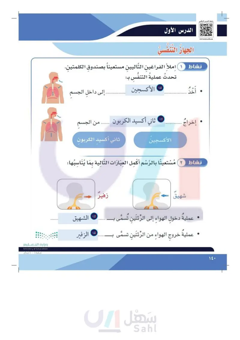 الدرس الأول: الجهاز التنفسي