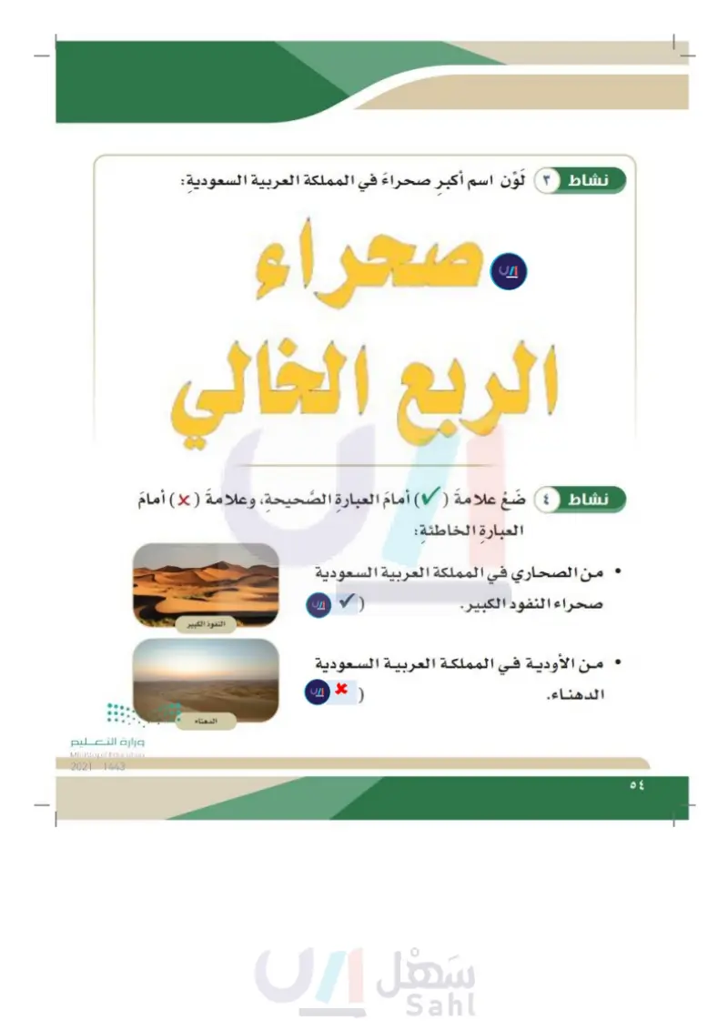 الدرس التاسع: أبرز الأودية والجبال والصحاري بالمملكة العربية السعودية