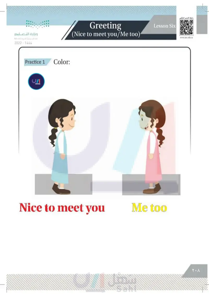 lesson six: greeting(nice to meet you/me too)