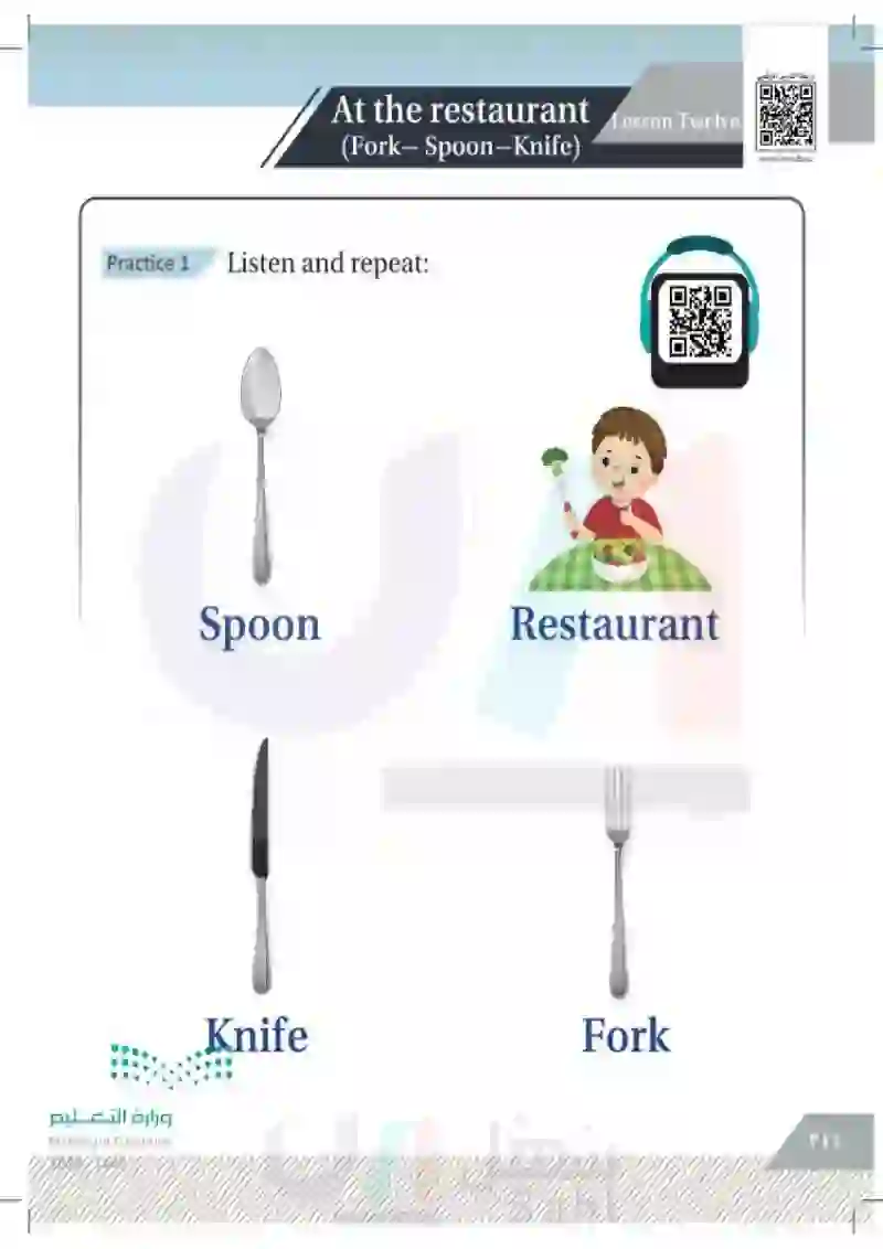 Lesson Ten: At the restaurant (Fork- Spoon-Knife)