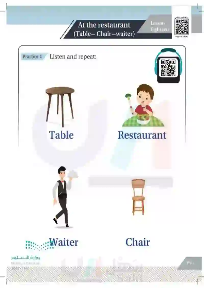 Lesson Fifteen: At the restaurant (Table-Chair-waiter)