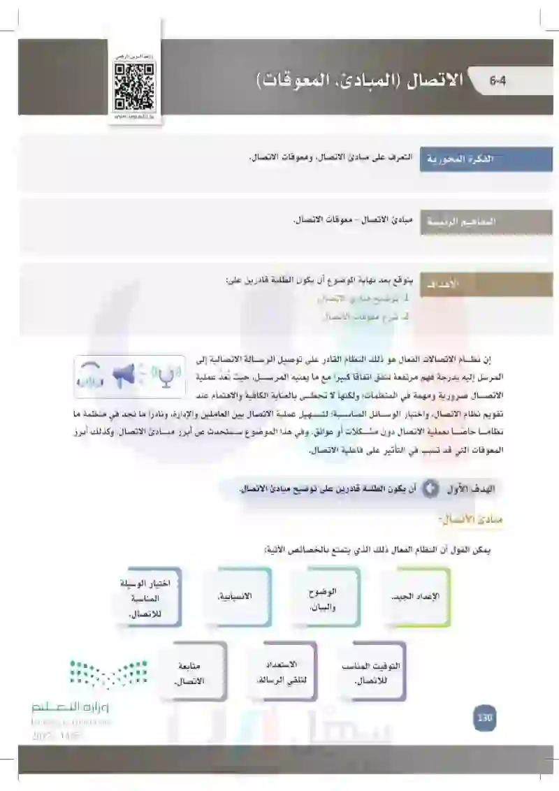 6-4 الاتصال (المبادئ، المعوقات).