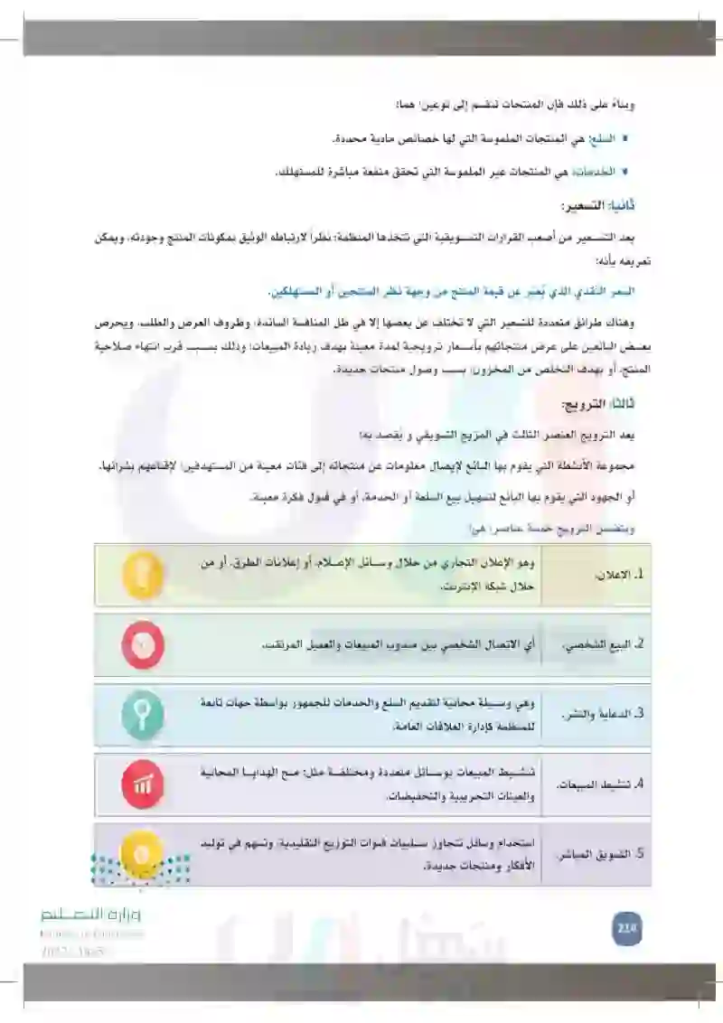 9-3 إدارة التسويق للمشروع.