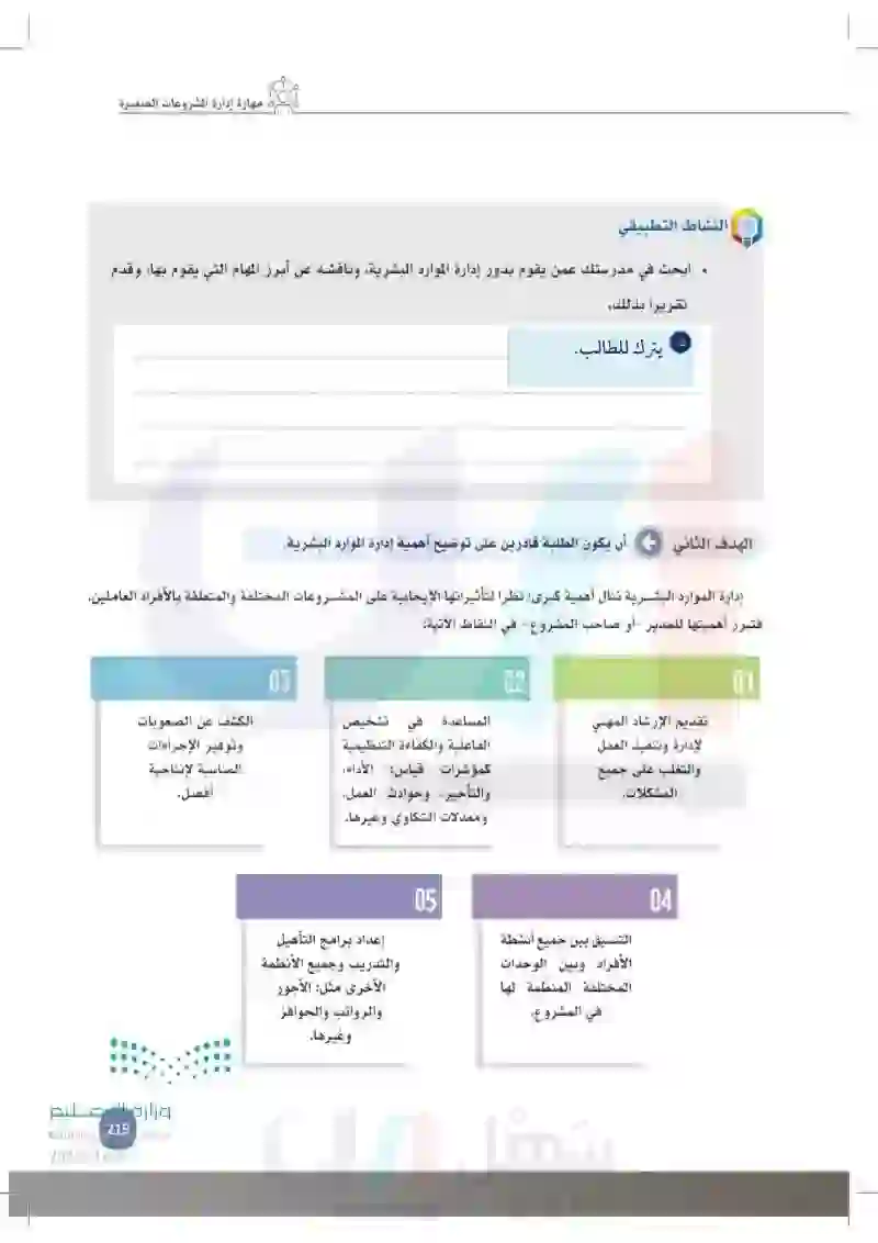 9-4 إدارة الموارد البشرية للمشروع.