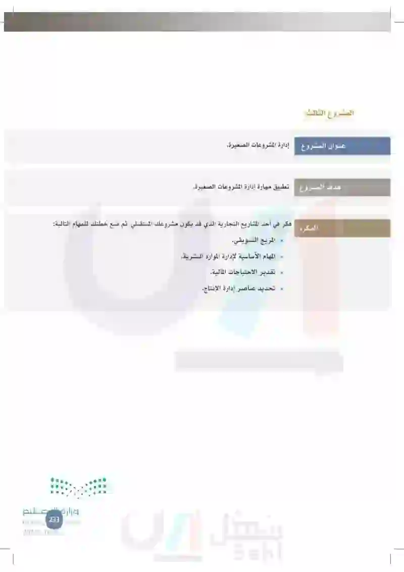 9-6 إدارة الإنتاج للمشروع.