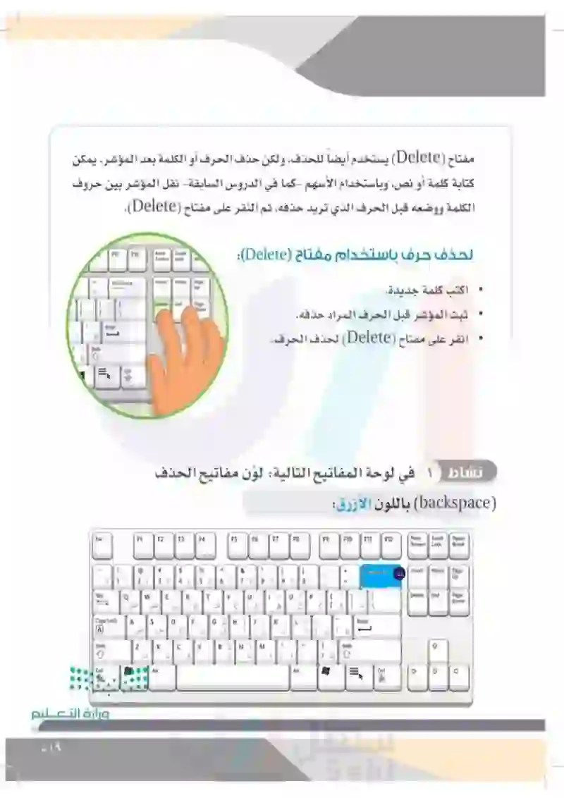 الدرس الرابع عشر: لوحة المفاتيح استخدام مفتاحي الحذف (Delet - Backspace)